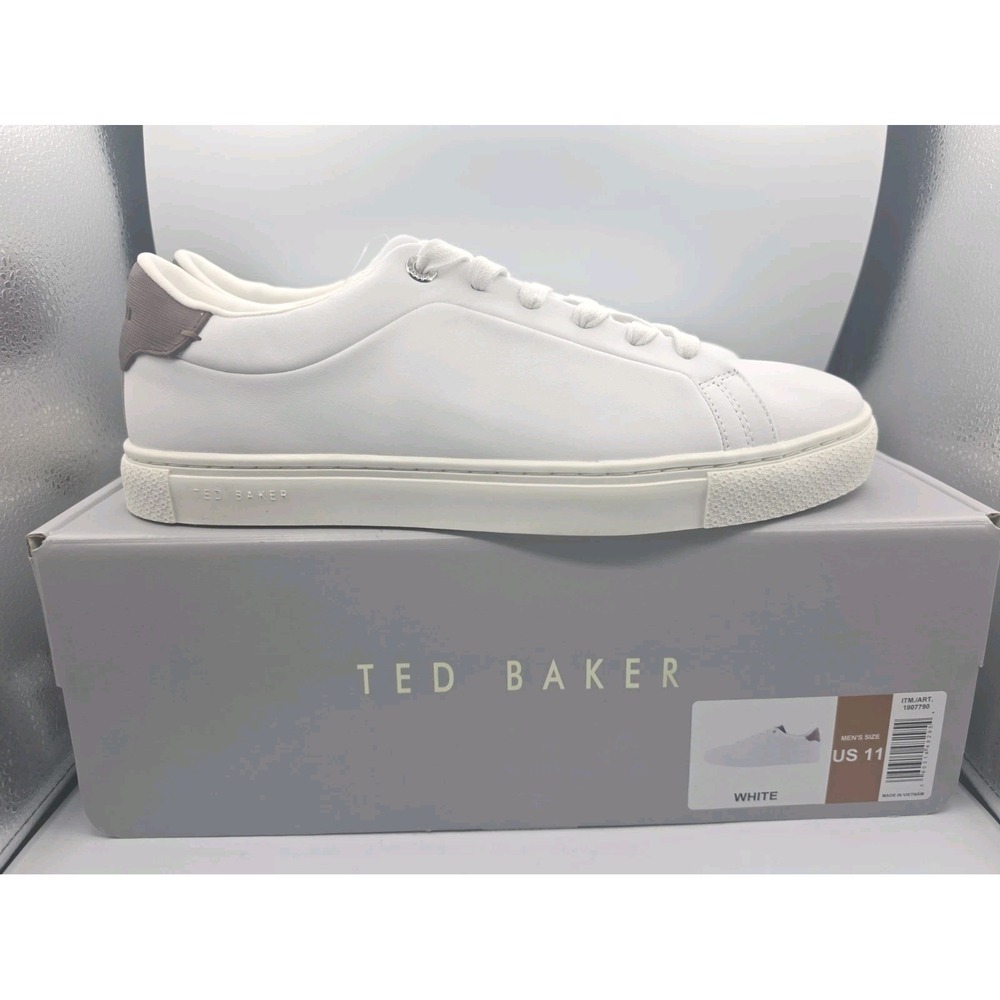 Ted Baker: Men's Leather Sneakers White Brown Size 11 Round Toe Lace Up With Box